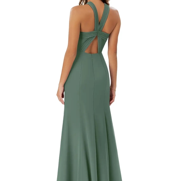AZAZIE RUEA-Line Pleated Chiffon Floor-Length Dress EUCALYPTUS - Picture 2 of 7